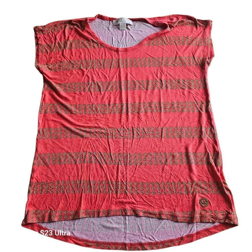 Michael Kors womens Sz S coral printed top logo
